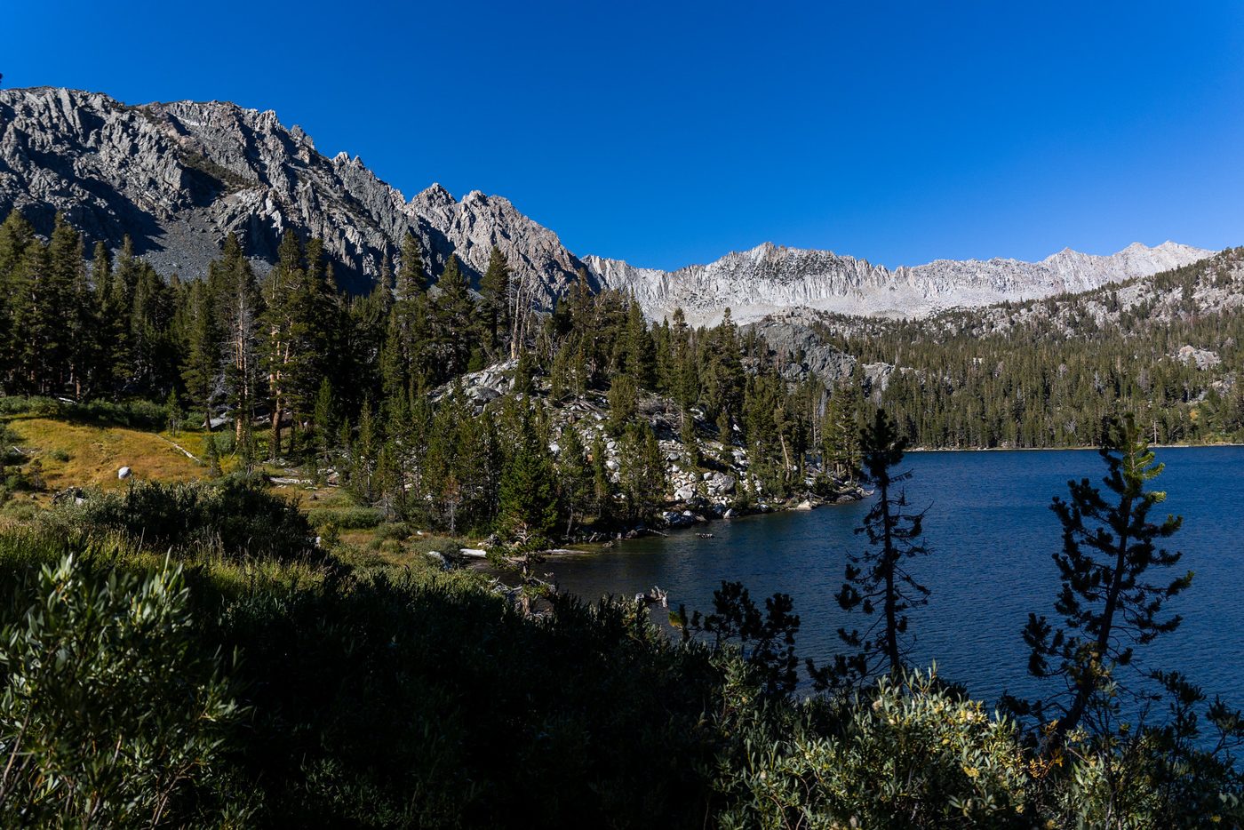 Alpine lake below the peaks.