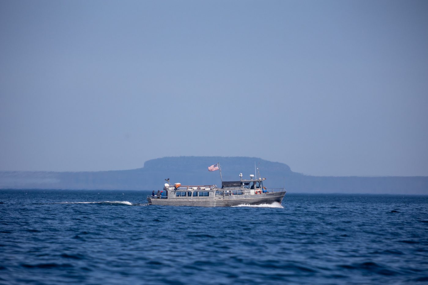 Boat with Sleeping Giant behind.