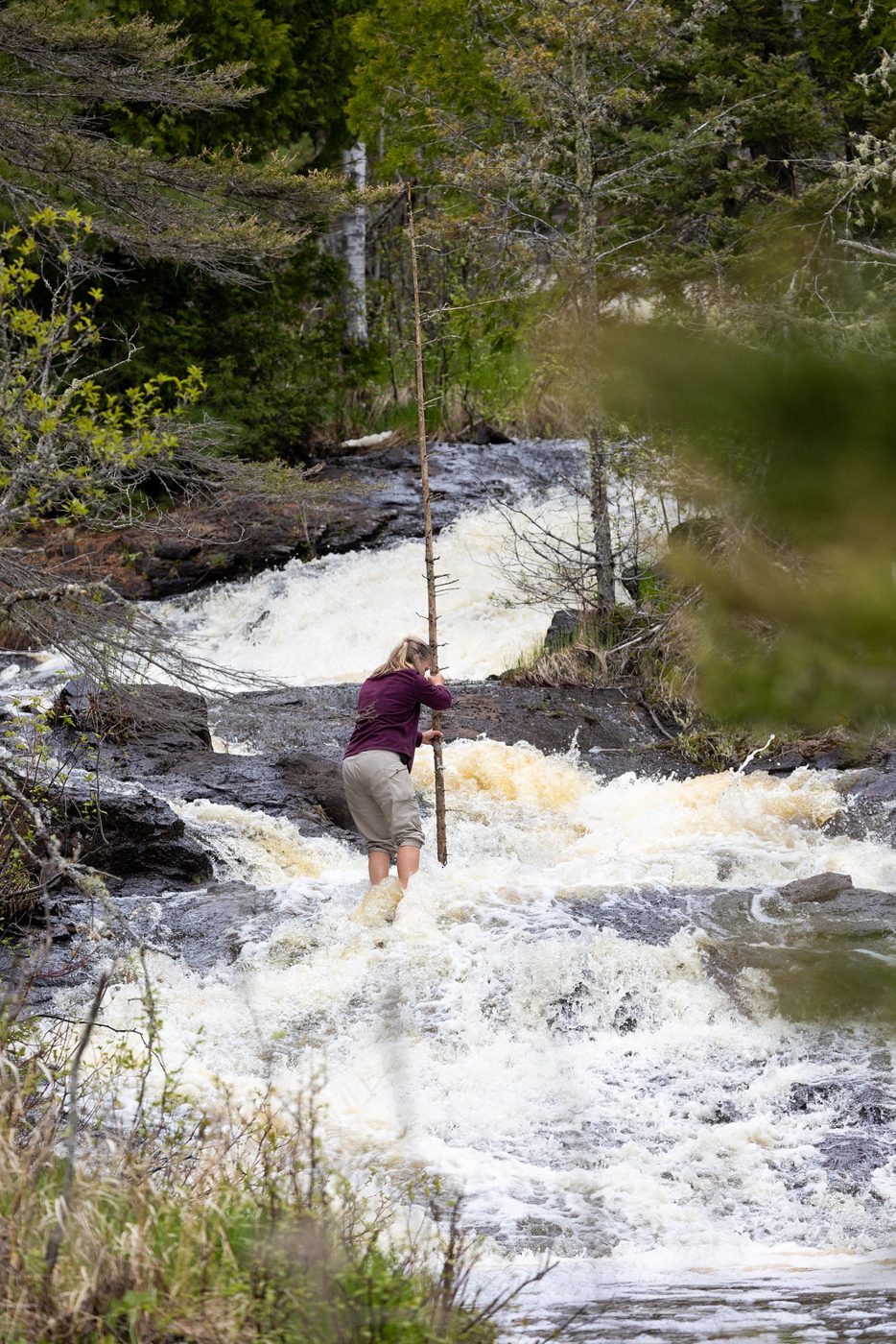 Crossing a waterfall.