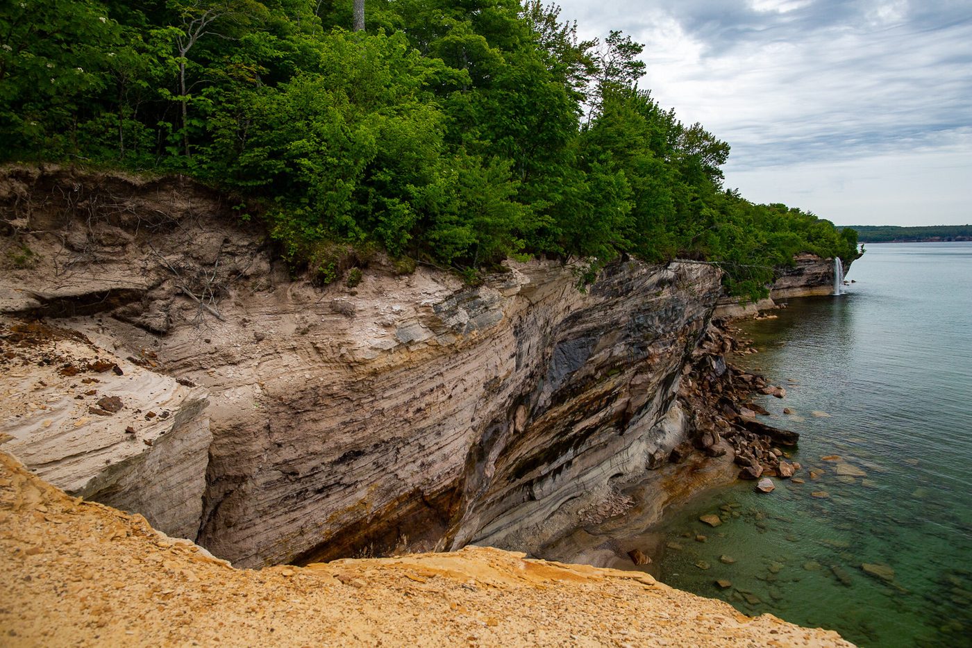 Striped sandstone cliffs.
