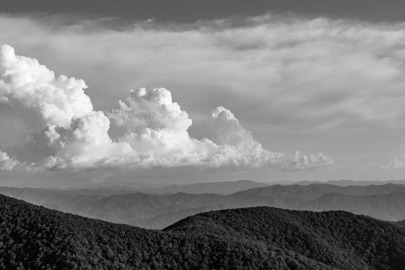 Blue Ridge layers in black and white.
